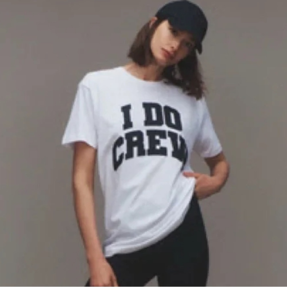 NWT Anthropologie White T-Shirt Black 'I Do Crew' Print
